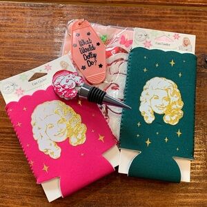 Dolly Parton Pink and Green Can Coolers Set